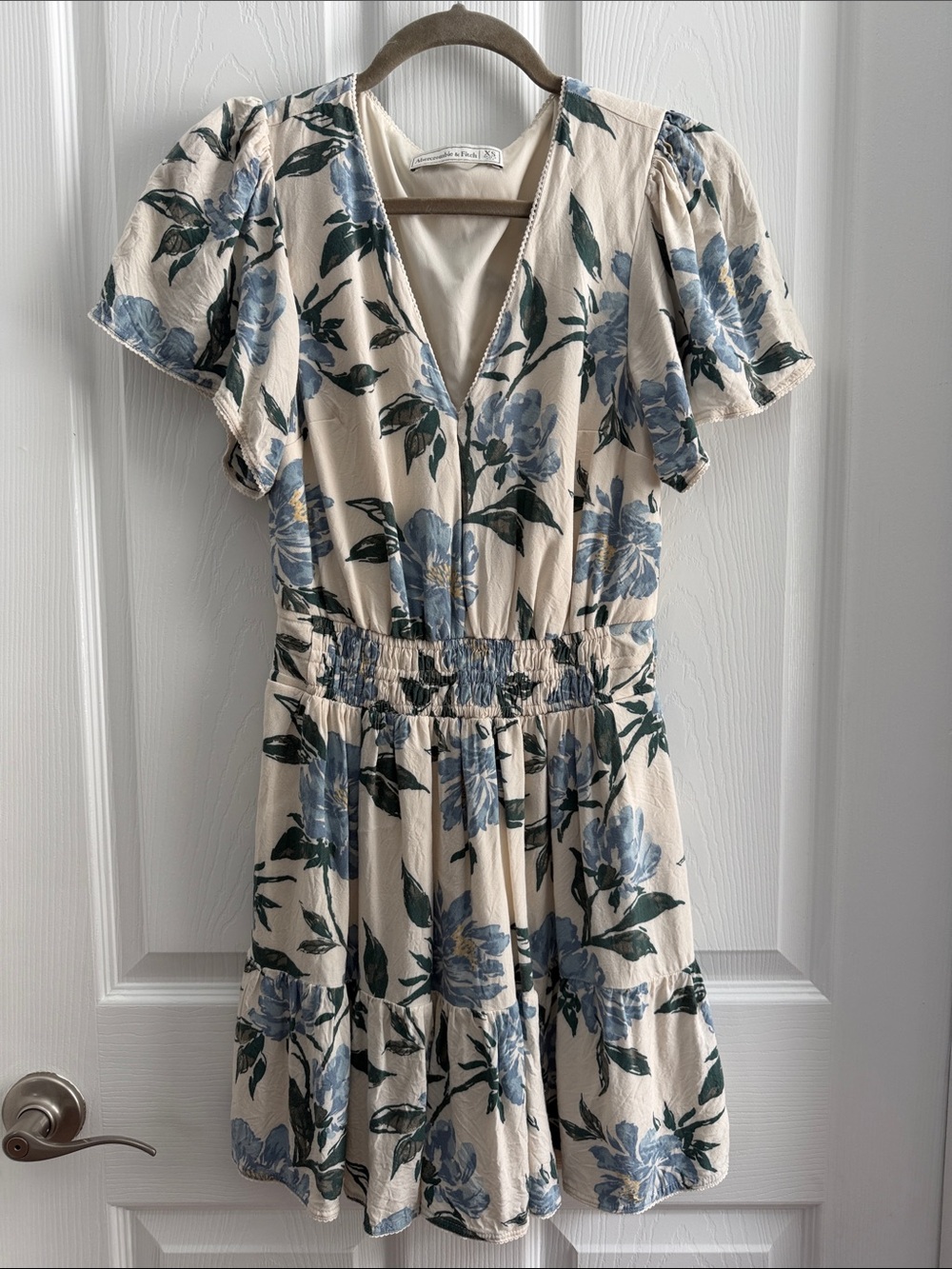 Abercrombie & Fitch Cream Mini Dress with Blue Floral Print